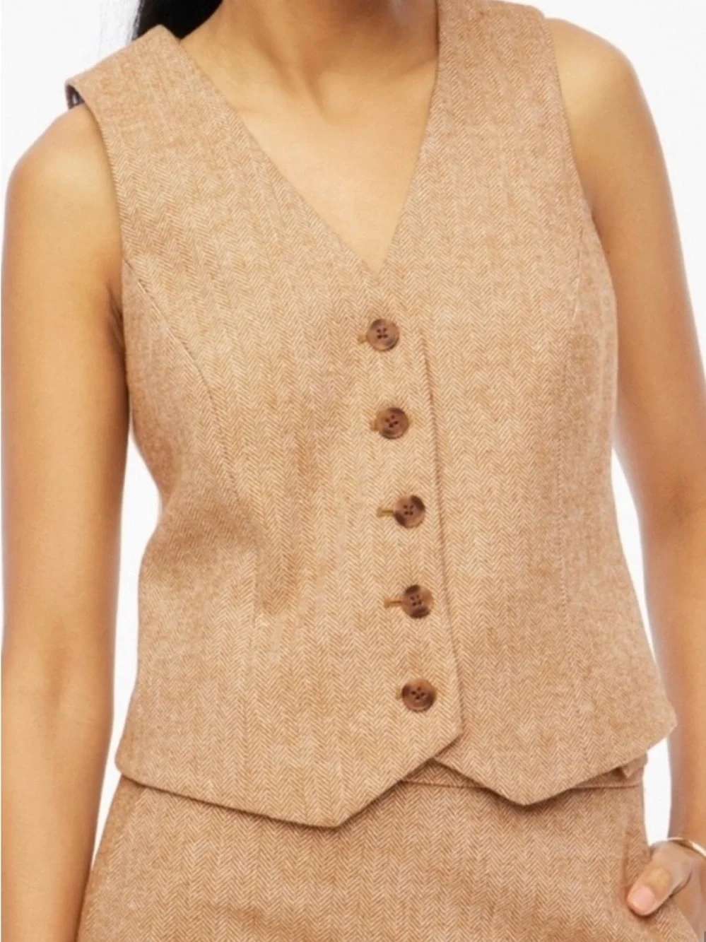 J. Crew Factory Brown Herringbone Button Vest